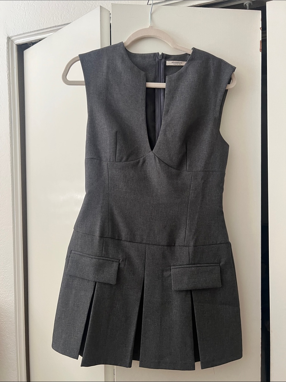 Peppermayo Dark Gray Pleated Sheath Dress